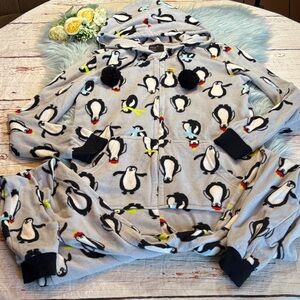 Free Press Fleece Penguin Onsie Hooded Zip Up sz M